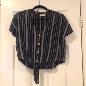 Striped crop front tie shirt